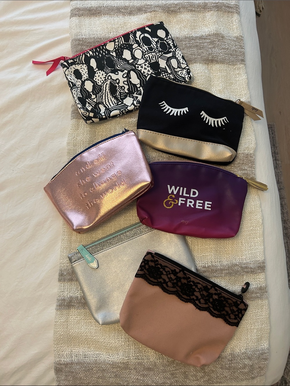 Assorted Women’s Makeup Pouches - Black, Pink, Purple, Silver, Blush